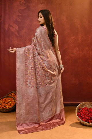 'Hunar' Old Rose Gold Mushru Satin of Banarasi Handloom Saree