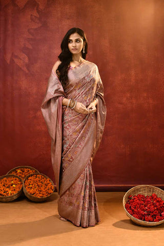 'Hunar' Old Rose Gold Mushru Satin of Banarasi Handloom Saree