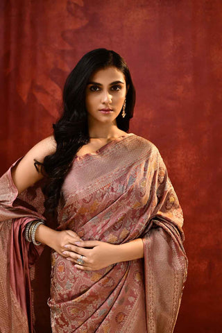 'Hunar' Old Rose Gold Mushru Satin of Banarasi Handloom Saree