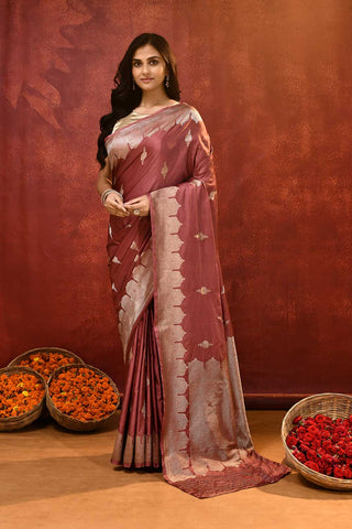 'Gul' Earthy Rose Mushru Satin Banarasi Handloom Saree