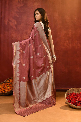 'Gul' Earthy Rose Mushru Satin Banarasi Handloom Saree