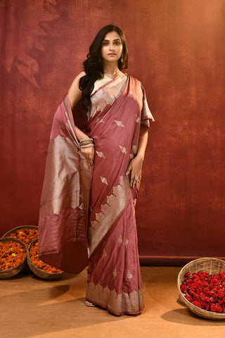 'Gul' Earthy Rose Mushru Satin Banarasi Handloom Saree