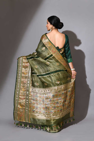 Rangkat Pure Kora Organza  Banarsi Handloom Silk Saree With Meenakari Boota And Border