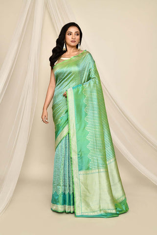 'Classic Lime Breeze' Pure Katan Silk Banarasi Handloom Saree