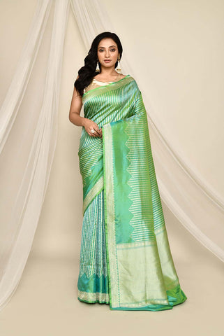 'Classic Lime Breeze' Pure Katan Silk Banarasi Handloom Saree