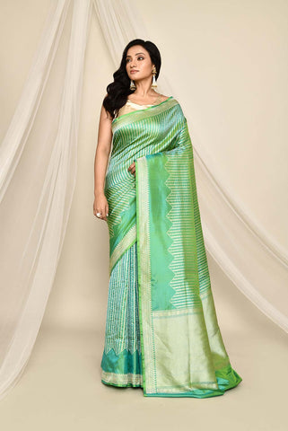 'Classic Lime Breeze' Pure Katan Silk Banarasi Handloom Saree