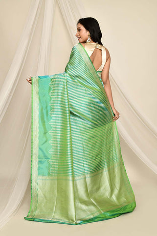 'Classic Lime Breeze' Pure Katan Silk Banarasi Handloom Saree