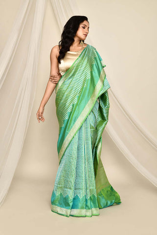 'Classic Lime Breeze' Pure Katan Silk Banarasi Handloom Saree