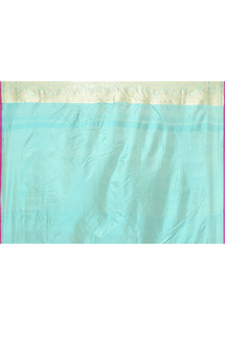 Handloom 'Arctic Blue' Pure Katan Silk Banarasi Handloom Saree with all over Jaal and contrast selvedge