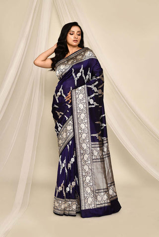 'Maharani' Deep Blue Pure Katan Silk Banarasi Handloom Saree