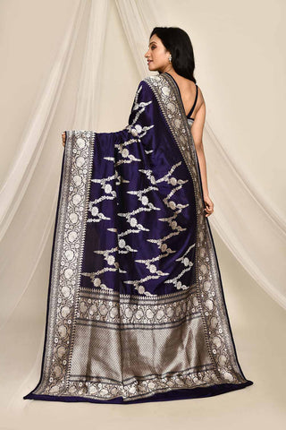 'Noor' Deep Navy Purple Blue Pure Katan Silk Banarasi Handloom Saree