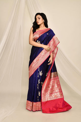 'Tara' Pure Katan Silk Kadhua Meenakari Banarasi Handloom Saree