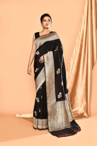 'Apsara' Pure Katan Silk Banarasi Handloom Saree with Kadhua Meenakari Boota