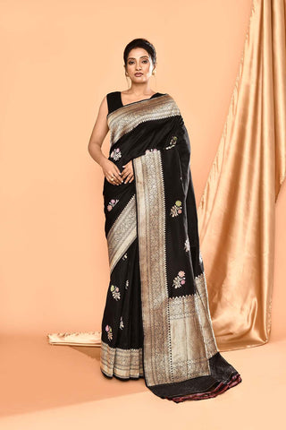 'Apsara' Pure Katan Silk Banarasi Handloom Saree with Kadhua Meenakari Boota