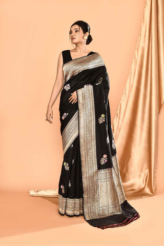 'Apsara' Pure Katan Silk Banarasi Handloom Saree with Kadhua Meenakari Boota