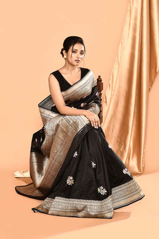 'Apsara' Pure Katan Silk Banarasi Handloom Saree with Kadhua Meenakari Boota