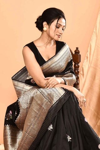 'Apsara' Pure Katan Silk Banarasi Handloom Saree with Kadhua Meenakari Boota