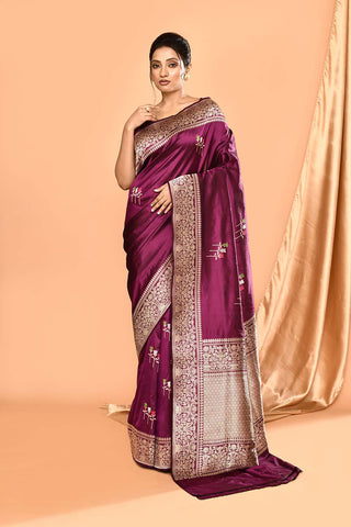 'Umrao' Deep Plum Pure Katan Silk Banarasi Handloom Saree with Meenakari Kadhua Boota