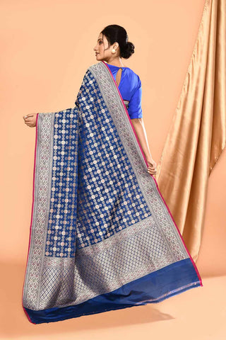 'Maharani' Royal Blue Pure Katan Silk Banarasi Handloom Saree in Gharchola Meenakari Jaal