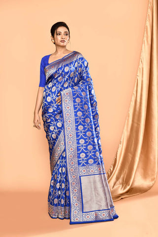 'Royal Majesty' Deep Royal Blue Pure Katan Silk Banarasi Handloom Saree with Meenakari Jaal