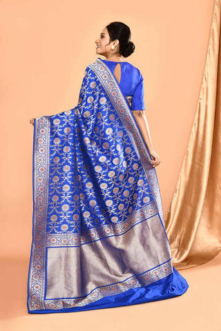 'Royal Majesty' Deep Royal Blue Pure Katan Silk Banarasi Handloom Saree with Meenakari Jaal