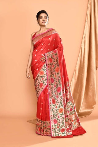 'Nazakat' Pure Katan Silk Banarasi Handloom Saree with Paithani Border