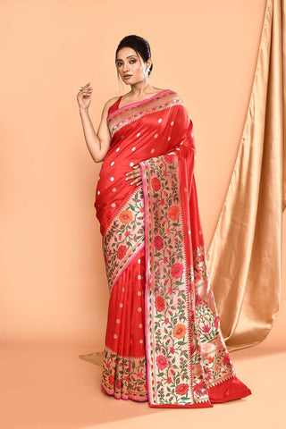 'Nazakat' Pure Katan Silk Banarasi Handloom Saree with Paithani Border