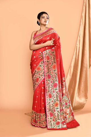 'Nazakat' Pure Katan Silk Banarasi Handloom Saree with Paithani Border