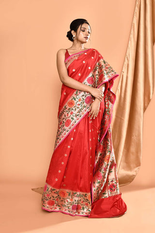 'Nazakat' Pure Katan Silk Banarasi Handloom Saree with Paithani Border