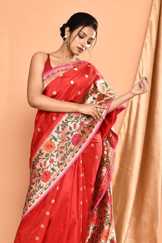 'Nazakat' Pure Katan Silk Banarasi Handloom Saree with Paithani Border