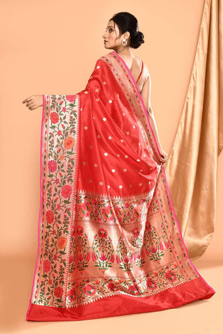 'Nazakat' Pure Katan Silk Banarasi Handloom Saree with Paithani Border