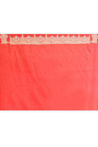 'Modern Brides' Red Pure Katan Silk Banarasi Handloom Saree with Ropa Sona Stripes and Scalloped Meenakari Border