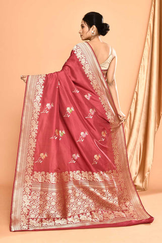 'Gul' Red Onion Punch - Pure Katan Silk Banarasi Handloom Saree with Meenakri kadhua Boota