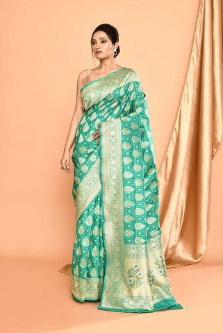 'Pankhuri' Green Pure Uppada Katan Silk Banarasi Handloom Saree