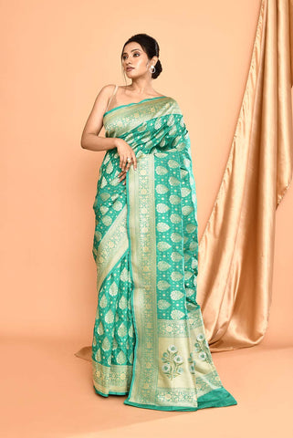 'Pankhuri' Green Pure Uppada Katan Silk Banarasi Handloom Saree