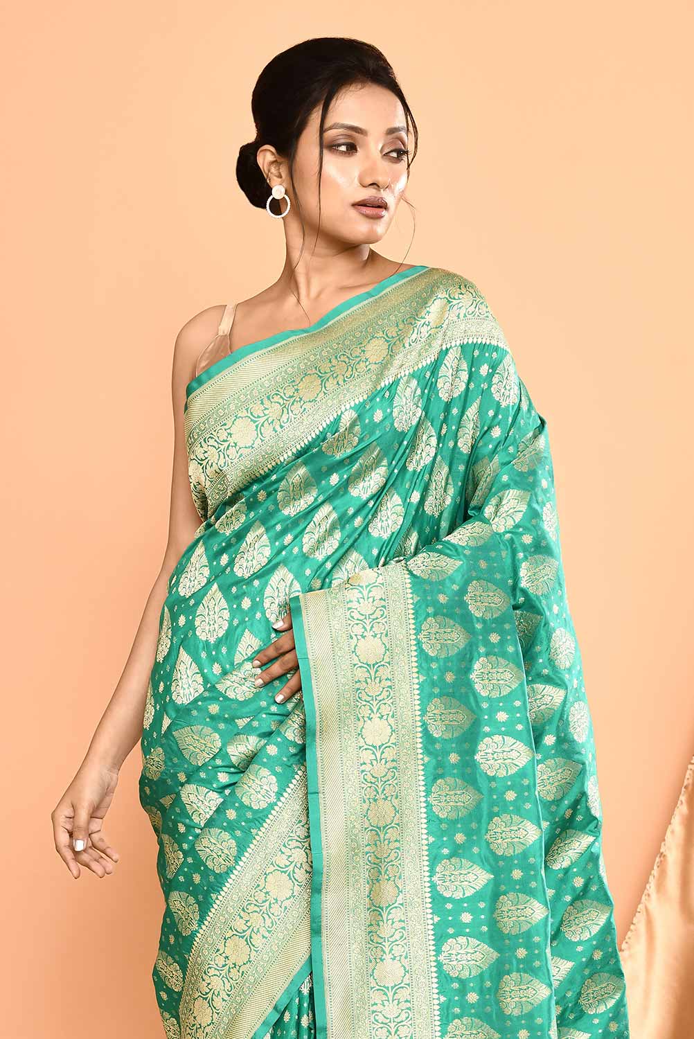 'Pankhuri' Green Pure Uppada Katan Silk Banarasi Handloom Saree