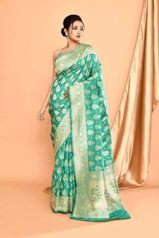 'Pankhuri' Green Pure Uppada Katan Silk Banarasi Handloom Saree