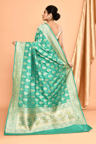 'Pankhuri' Green Pure Uppada Katan Silk Banarasi Handloom Saree