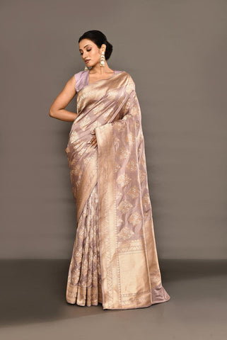 'Maharani' Dusty Lilac Pure Katan Silk Banarasi Handloom Saree