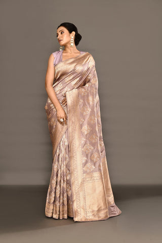 'Maharani' Dusty Lilac Pure Katan Silk Banarasi Handloom Saree