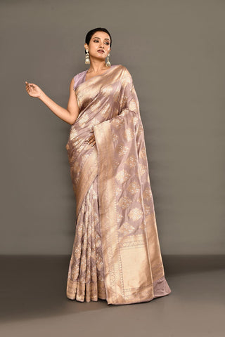 'Maharani' Dusty Lilac Pure Katan Silk Banarasi Handloom Saree