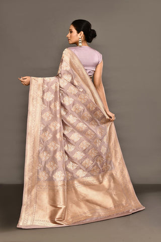 'Maharani' Dusty Lilac Pure Katan Silk Banarasi Handloom Saree