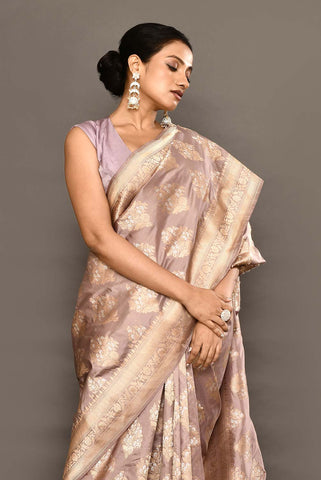 'Maharani' Dusty Lilac Pure Katan Silk Banarasi Handloom Saree