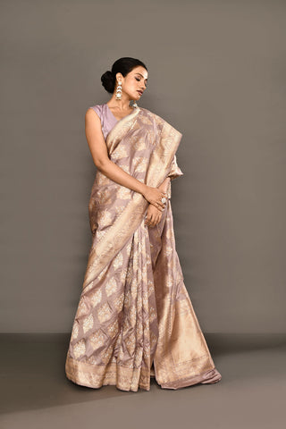 'Maharani' Dusty Lilac Pure Katan Silk Banarasi Handloom Saree