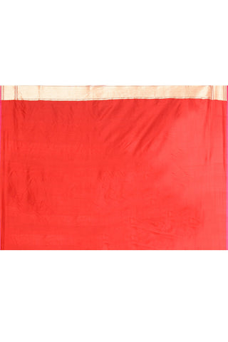 'Noor' Red-Orange Pure Katan Tissue Banarasi Handloom Silk Saree with Meenakari Jaal