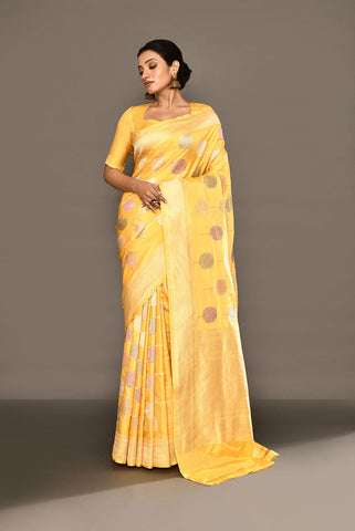 'Urja' Pure Katan Silk Banarasi Handloom Saree with Gharchola Meenakari Kadhua Boota and Border