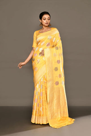 'Urja' Pure Katan Silk Banarasi Handloom Saree with Gharchola Meenakari Kadhua Boota and Border