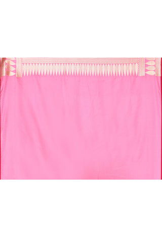 Rose Pink Semi Katan Mushru Satin Banarasi Handloom Saree