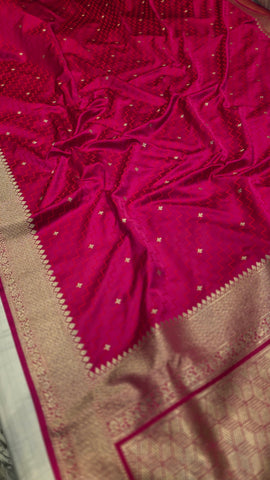 Raspberry Pink Red Mushru Banarasi Handloom Saree