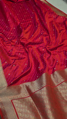 Raspberry Pink Red Mushru Banarasi Handloom Saree